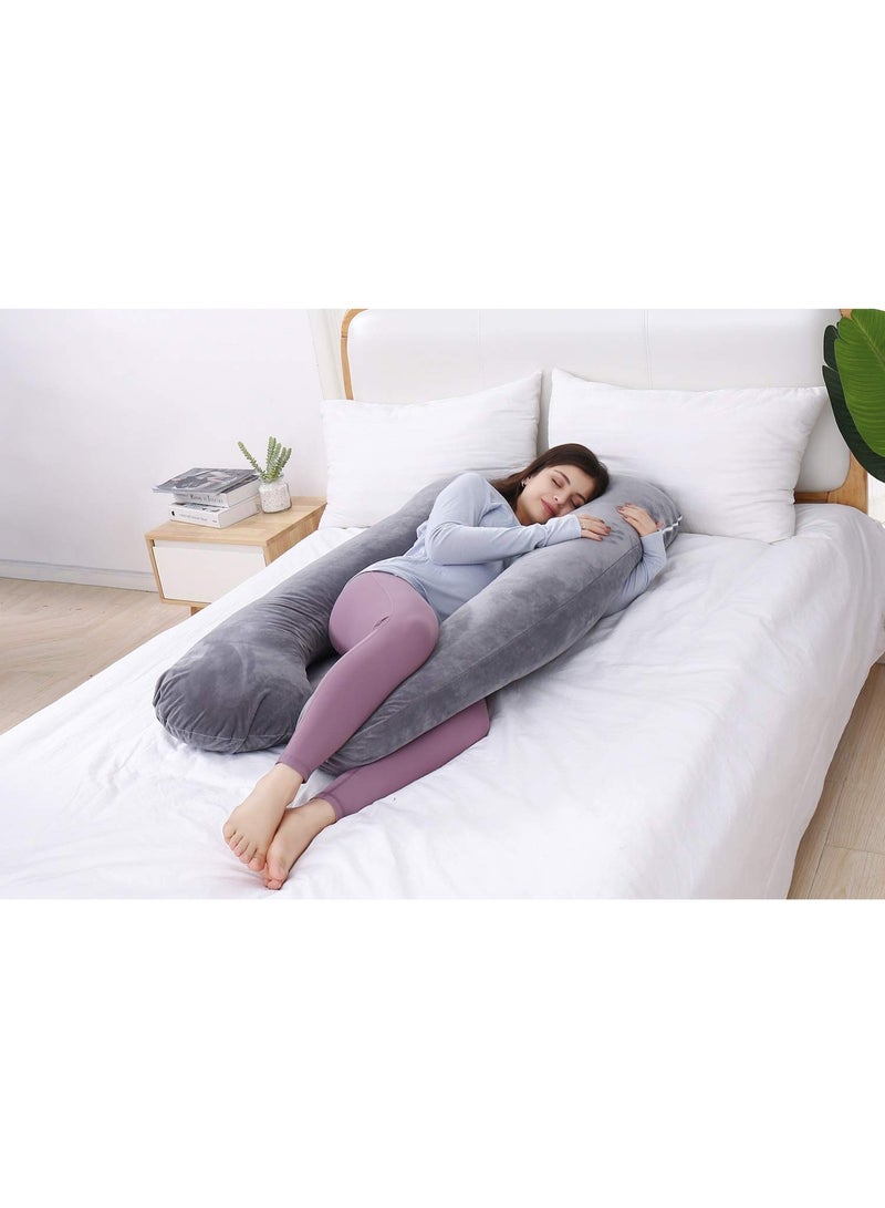 Pregnancy Pillow, U Shaped Full Body Pillow, Nursing, Support and Maternity Pillow for Pregnant Women with Removable Velvet Cover (Grey) - Image 4